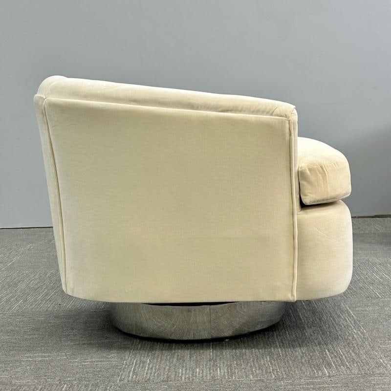 Mid-Century Modern Milo Baughman Style Swivel Chairs, Chrome Base, Cream Velvet - 6