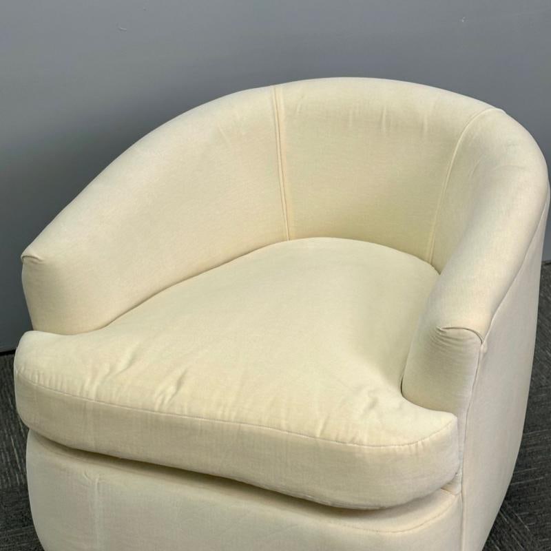 Mid-Century Modern Milo Baughman Style Swivel Chairs, Chrome Base, Cream Velvet - 9