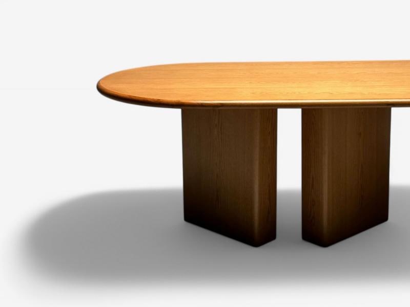 Organic Modern, Solid Oak, Handcrafted Pedestal Oval Dining Table, 21st C. - 5