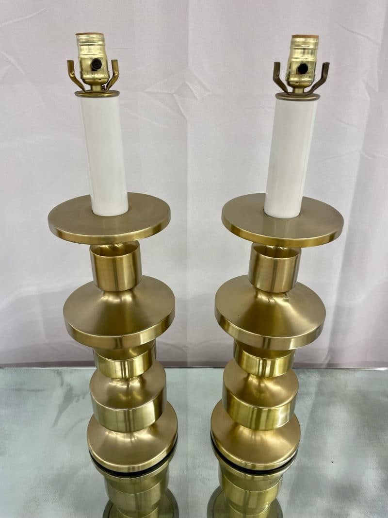 Pair of Hollywood Regency Solid Brass Table / Desk Lamps, Candlestick, Modern - 5