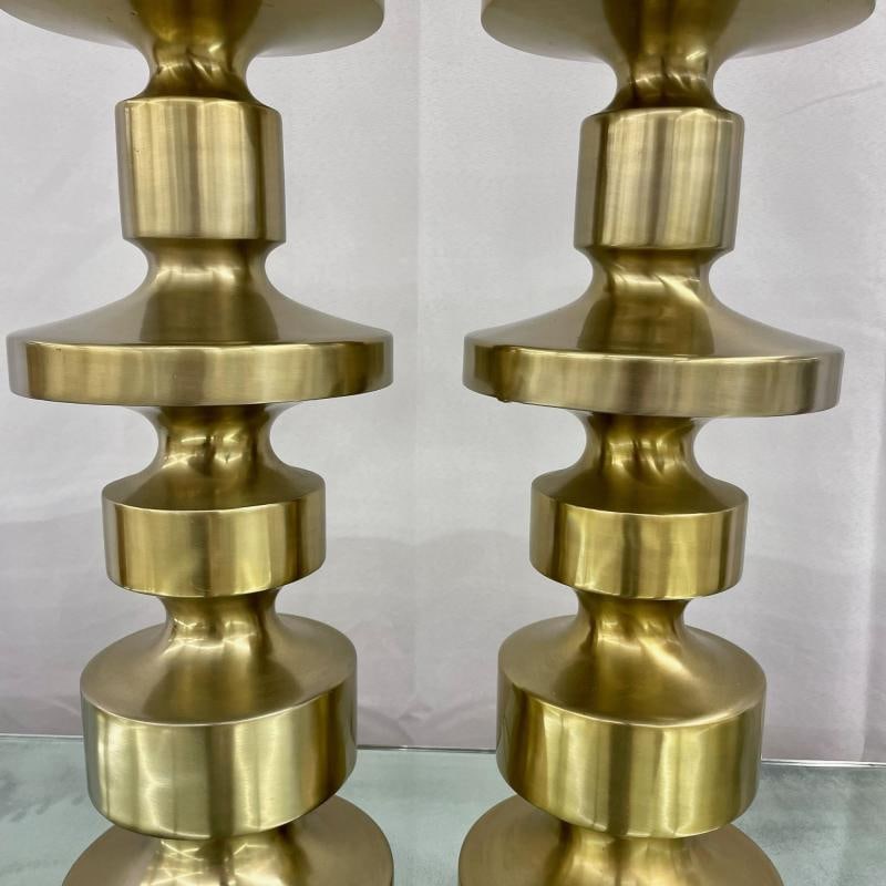 Pair of Hollywood Regency Solid Brass Table / Desk Lamps, Candlestick, Modern - 7