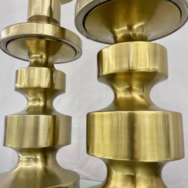 Pair of Hollywood Regency Solid Brass Table / Desk Lamps, Candlestick, Modern - 8