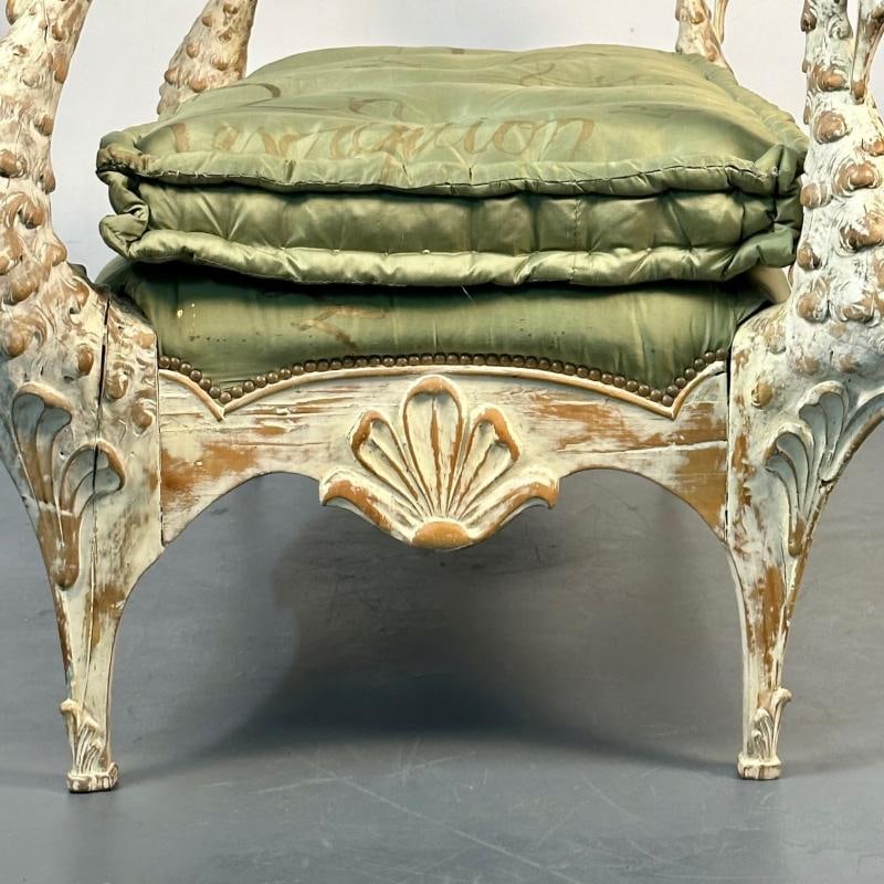 Hollywood Regency Swan Bench / Daybed by Maison Jansen, Hand Carved, Distressed - 11