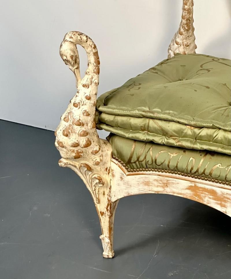 Hollywood Regency Swan Bench / Daybed by Maison Jansen, Hand Carved, Distressed - 12