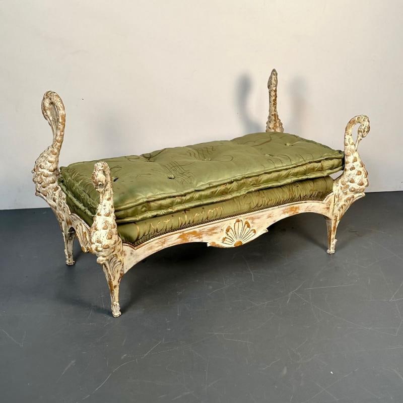 Hollywood Regency Swan Bench / Daybed by Maison Jansen, Hand Carved, Distressed - 6