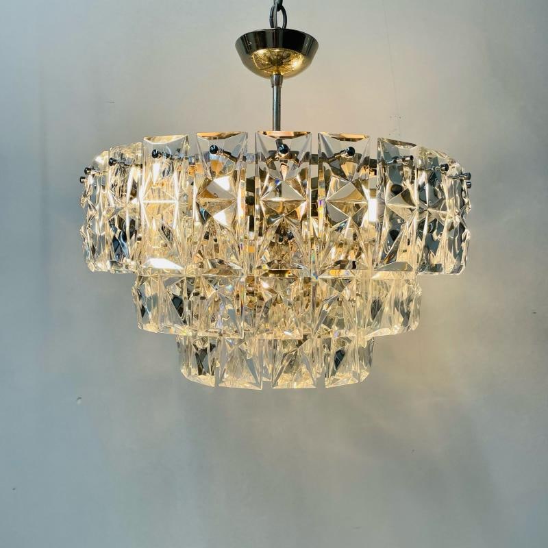 German Mid-Century Modern Four Tier Chandelier, Nickel / Brass, Geometric, 1970s - 2