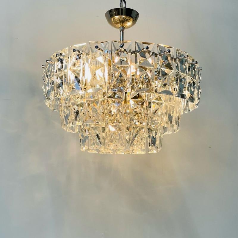 German Mid-Century Modern Four Tier Chandelier, Nickel / Brass, Geometric, 1970s - 3