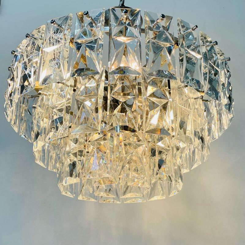 German Mid-Century Modern Four Tier Chandelier, Nickel / Brass, Geometric, 1970s - 4
