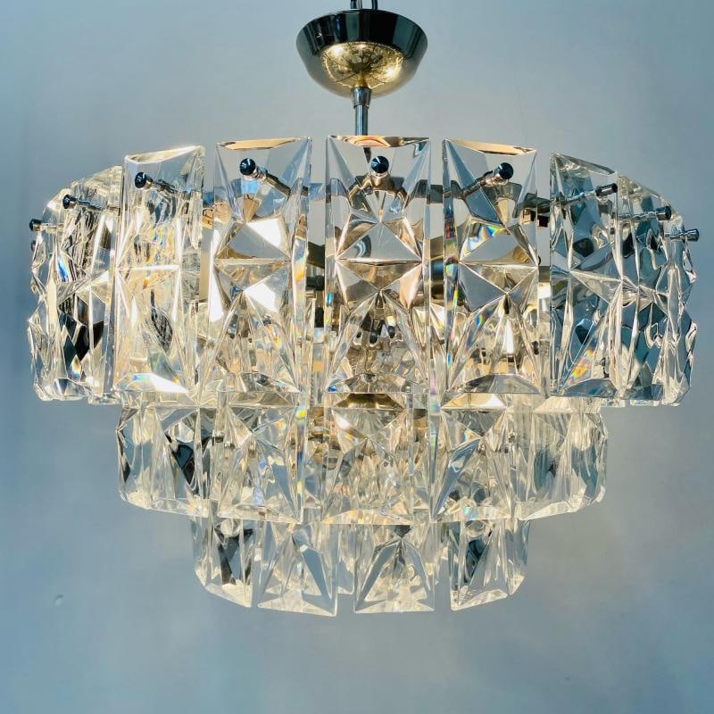 German Mid-Century Modern Four Tier Chandelier, Nickel / Brass, Geometric, 1970s - 5