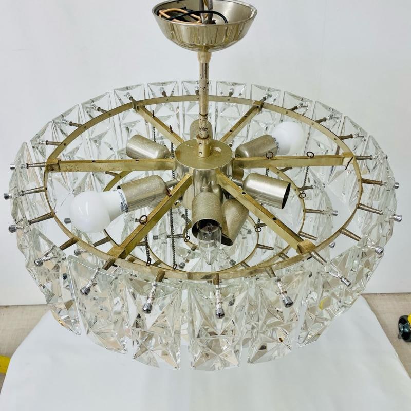 German Mid-Century Modern Four Tier Chandelier, Nickel / Brass, Geometric, 1970s - 6