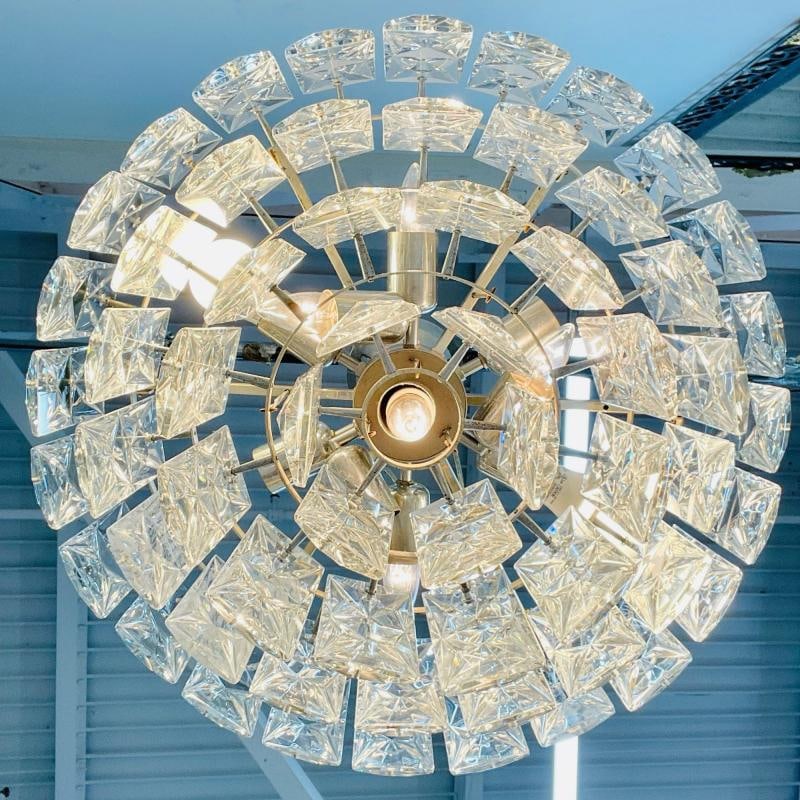 German Mid-Century Modern Four Tier Chandelier, Nickel / Brass, Geometric, 1970s - 9
