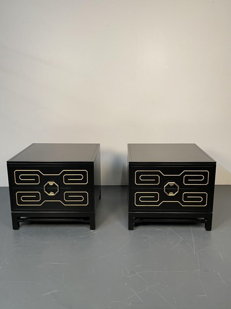 Pair of Mid-Century Modern Nightstands / Dressers, Greek Key, Mastercraft Style - 2