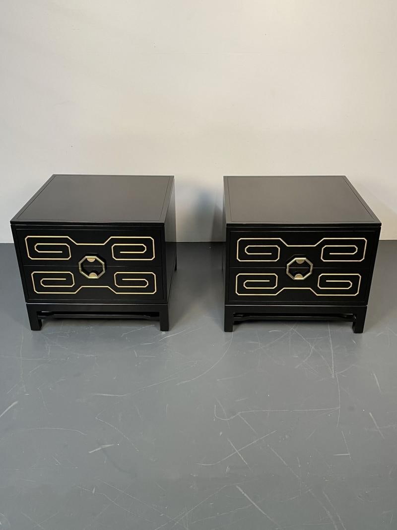 Pair of Mid-Century Modern Nightstands / Dressers, Greek Key, Mastercraft Style - 4