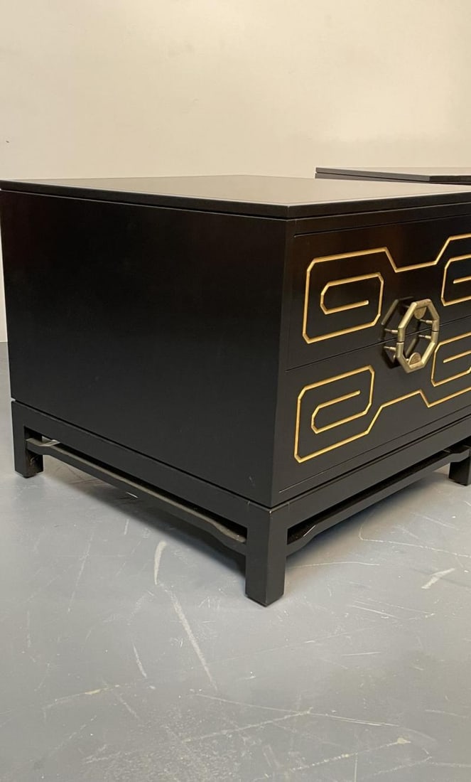 Pair of Mid-Century Modern Nightstands / Dressers, Greek Key, Mastercraft Style - 8