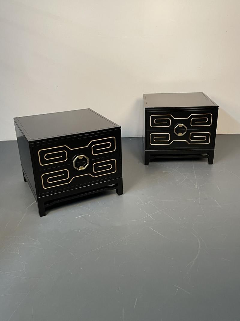 Pair of Mid-Century Modern Nightstands / Dressers, Greek Key, Mastercraft Style - 9