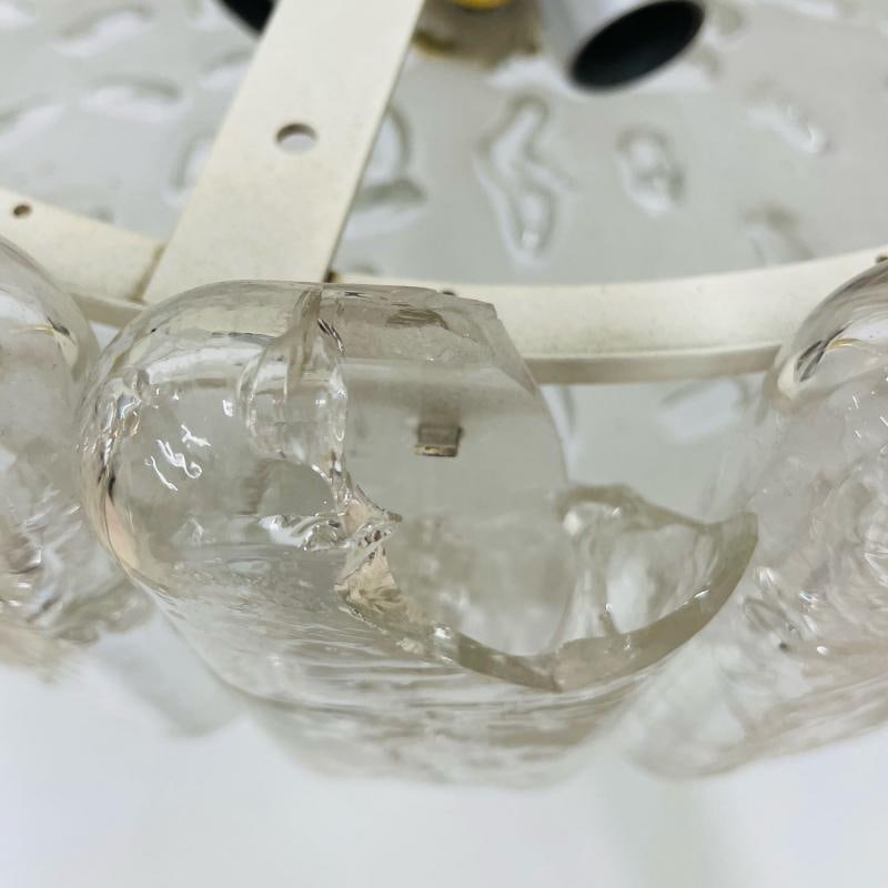 Small Circular German Mid-Century Modern Ice Glass Chandelier / Pendant, 1970s - 12