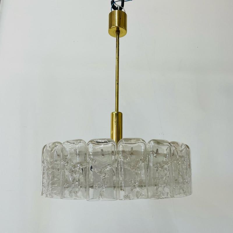 Small Circular German Mid-Century Modern Ice Glass Chandelier / Pendant, 1970s - 2