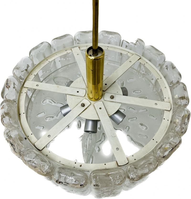 Small Circular German Mid-Century Modern Ice Glass Chandelier / Pendant, 1970s - 5