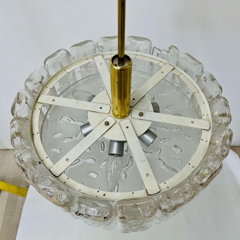 Small Circular German Mid-Century Modern Ice Glass Chandelier / Pendant, 1970s - 6