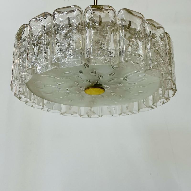 Small Circular German Mid-Century Modern Ice Glass Chandelier / Pendant, 1970s - 8