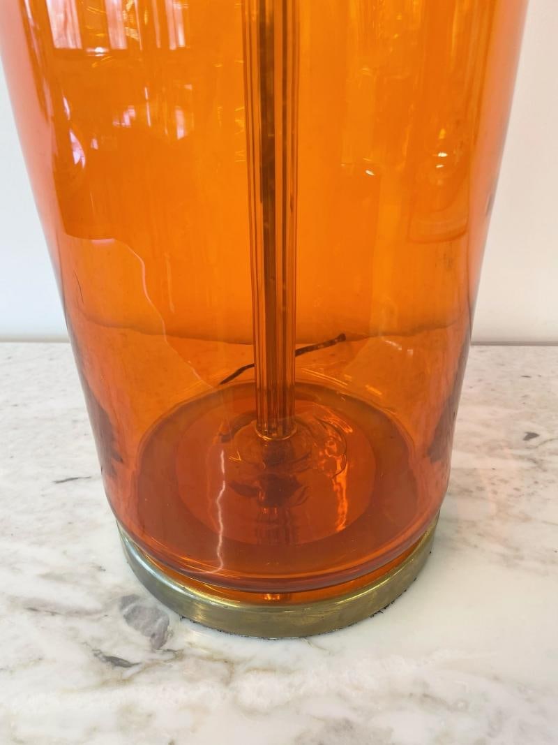 Single Mid-Century Large Orange Blown Glass Bottle Shape Table Lamp by Blenko - 10