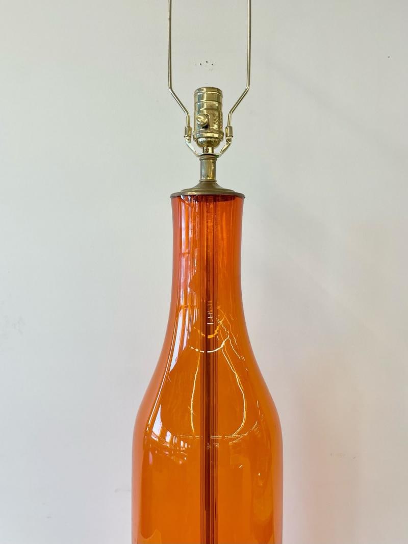 Single Mid-Century Large Orange Blown Glass Bottle Shape Table Lamp by Blenko - 7