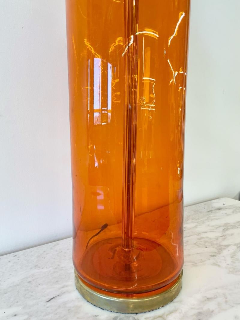 Single Mid-Century Large Orange Blown Glass Bottle Shape Table Lamp by Blenko - 9