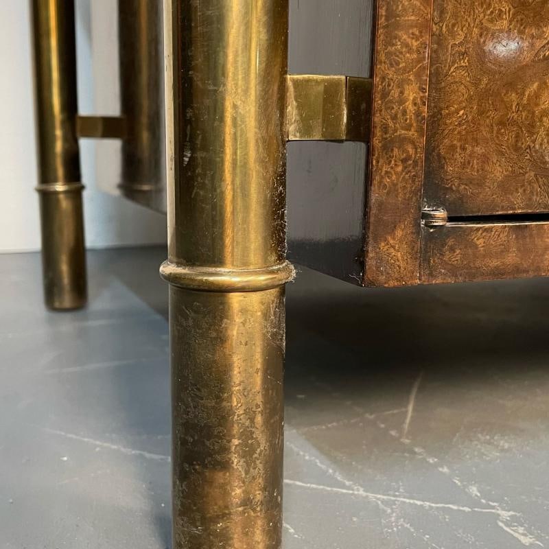 Pair Mid-Century Modern Mastercraft Nightstands, Floating Cabinets in Elm, Brass - 12