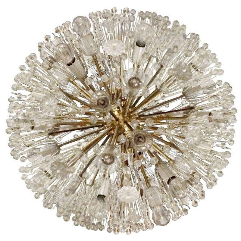 Pair of Mid-Century Modern Austrian Circular Chandeliers, Brass and Glass, 1960s - 2
