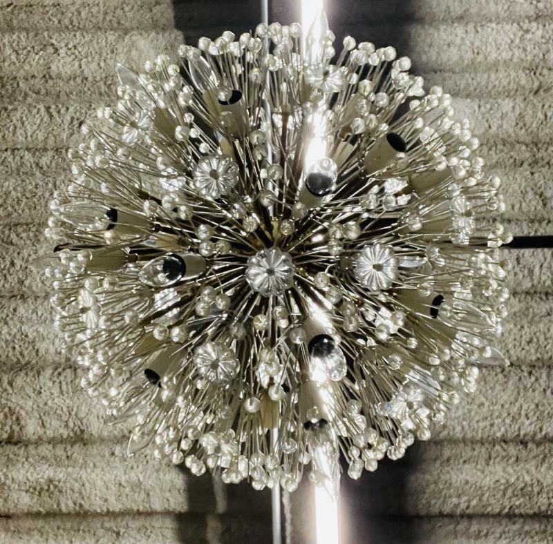 Pair of Mid-Century Modern Austrian Circular Chandeliers, Brass and Glass, 1960s - 5