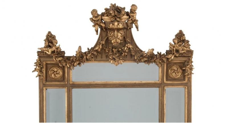 Pair of Palatial Mirrors Louis XVI Giltwood Hand Carved, Pier / Console / Wall - 4