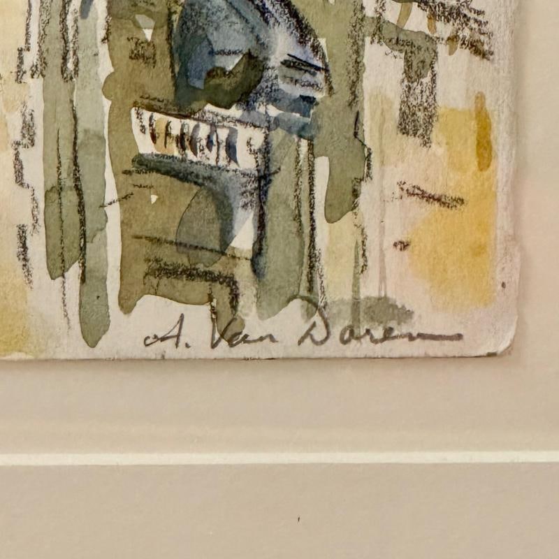 Modernist Watercolor Signed by Adam Van Doren, Architecture, City, Framed - 6