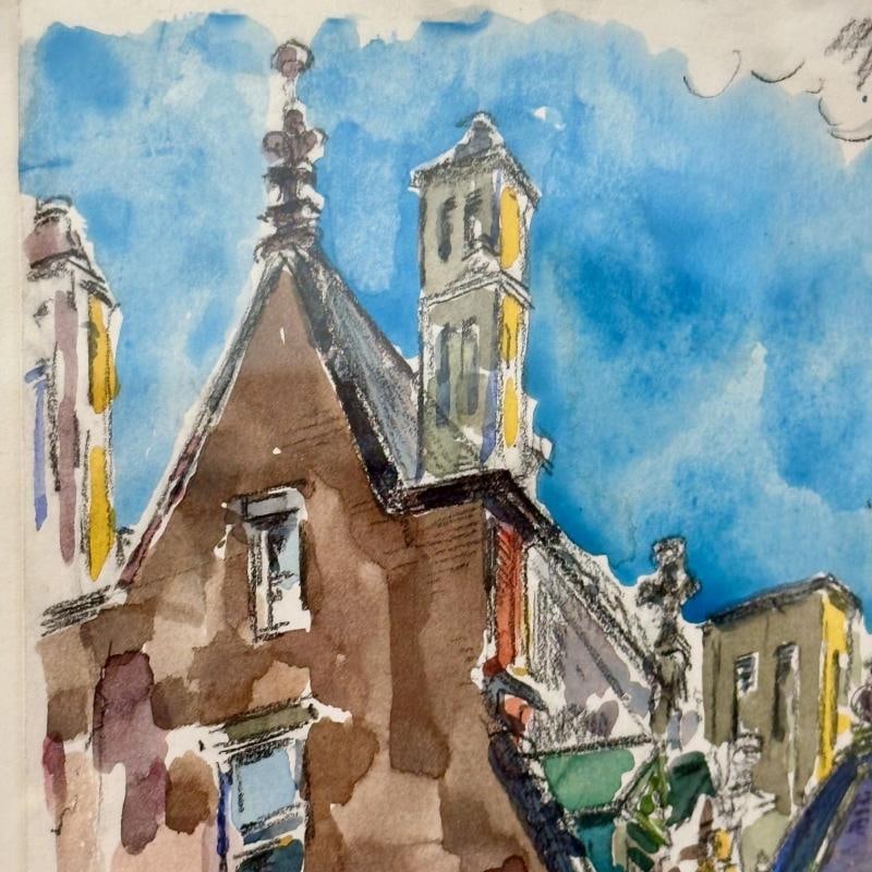 Modernist Watercolor Signed by Adam Van Doren, Architecture, City, Framed - 7