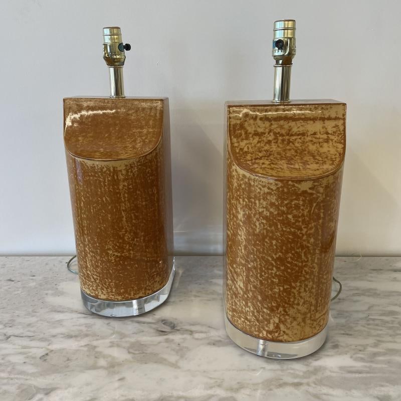 Pair Mid Century Modern Table Lamps, Goatskin and Lucite, Manner Karl Springer - 2