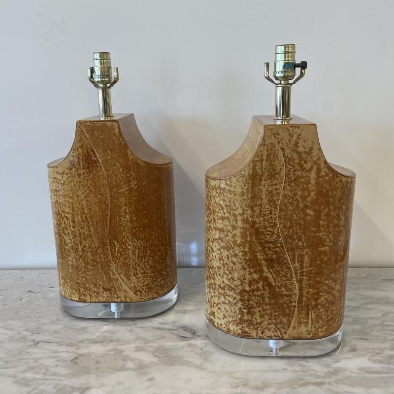 Pair Mid Century Modern Table Lamps, Goatskin and Lucite, Manner Karl Springer - 4