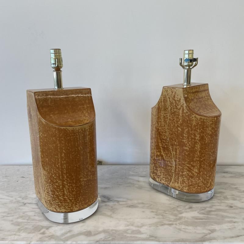 Pair Mid Century Modern Table Lamps, Goatskin and Lucite, Manner Karl Springer - 5