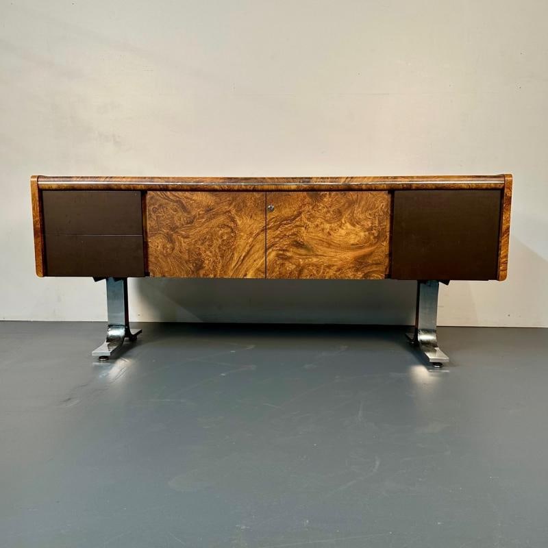 Mid-Century Modern Herman Miller Style Sideboard / Credenza / Cabinet, Burlwood - 4