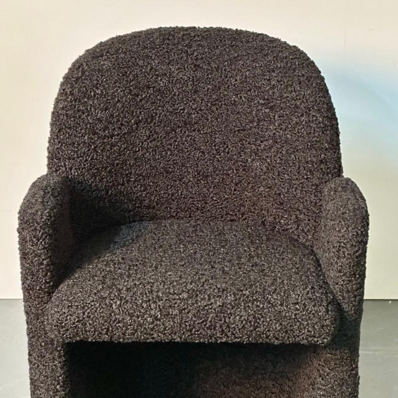Single Mid-Century Modern Style Arm / Lounge Chair, Black Boucle, Organic Form - 11