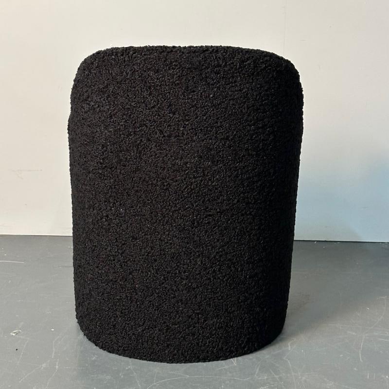 Single Mid-Century Modern Style Arm / Lounge Chair, Black Boucle, Organic Form - 4