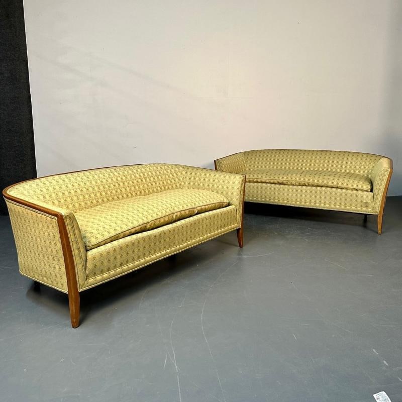 Pair Curved Mid-Century Modern Sofas / Settees, Loveseats John Stuart for Irwin - 2