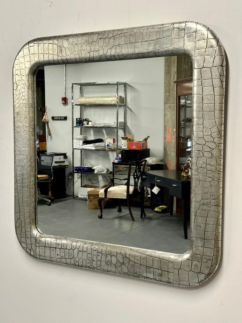Mid-Century Modern Wall Mirror, Embossed Crocodile Leather, Baughman for Coggin - 10
