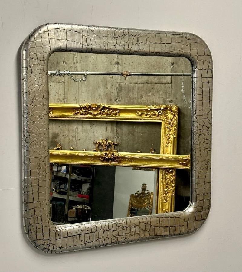 Mid-Century Modern Wall Mirror, Embossed Crocodile Leather, Baughman for Coggin - 11