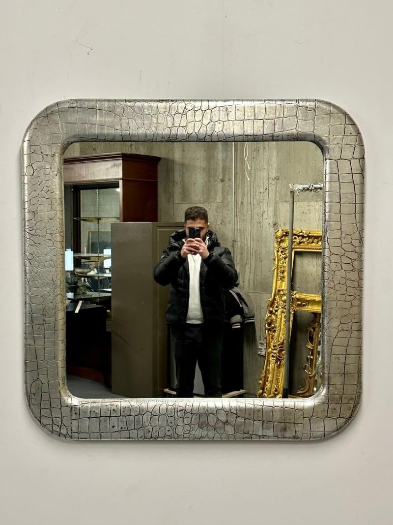 Mid-Century Modern Wall Mirror, Embossed Crocodile Leather, Baughman for Coggin - 2