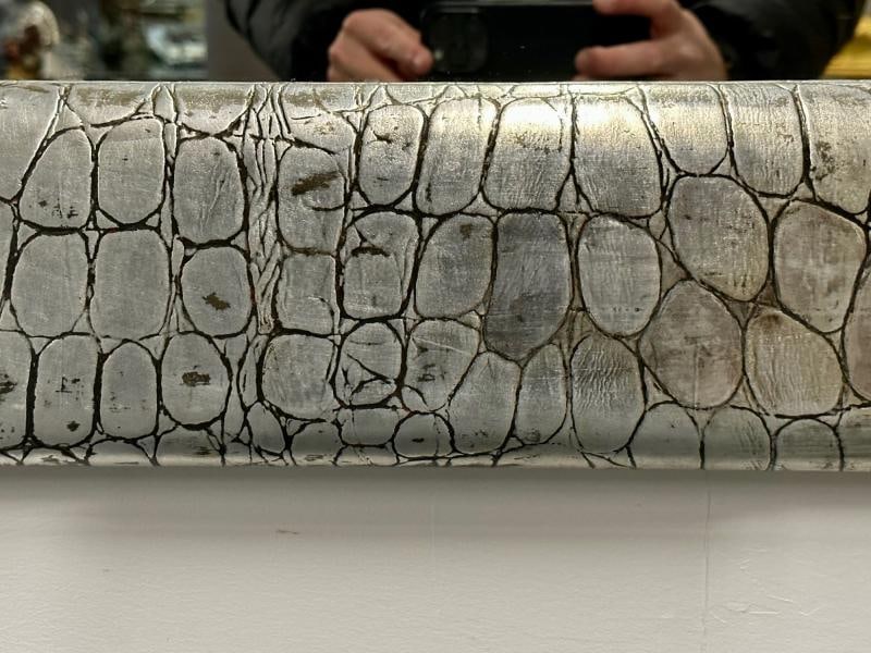 Mid-Century Modern Wall Mirror, Embossed Crocodile Leather, Baughman for Coggin - 5