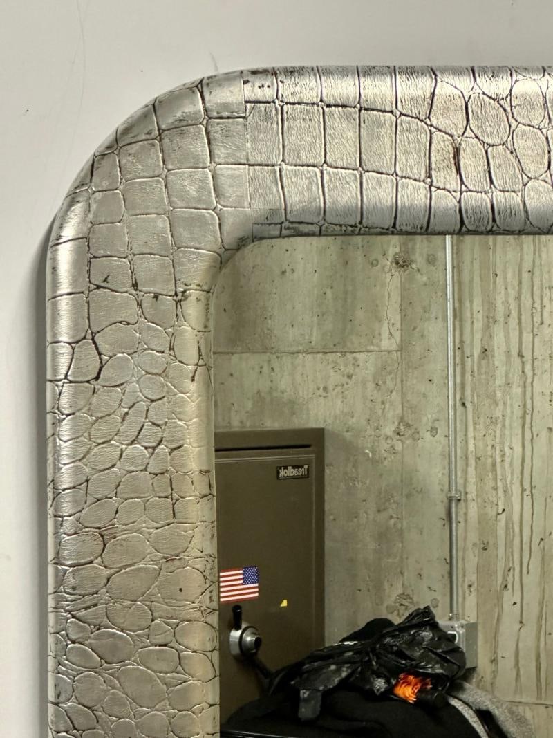 Mid-Century Modern Wall Mirror, Embossed Crocodile Leather, Baughman for Coggin - 7