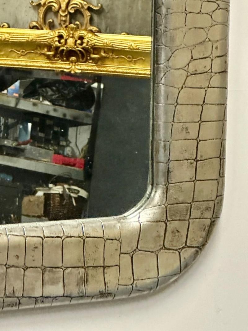 Mid-Century Modern Wall Mirror, Embossed Crocodile Leather, Baughman for Coggin - 8