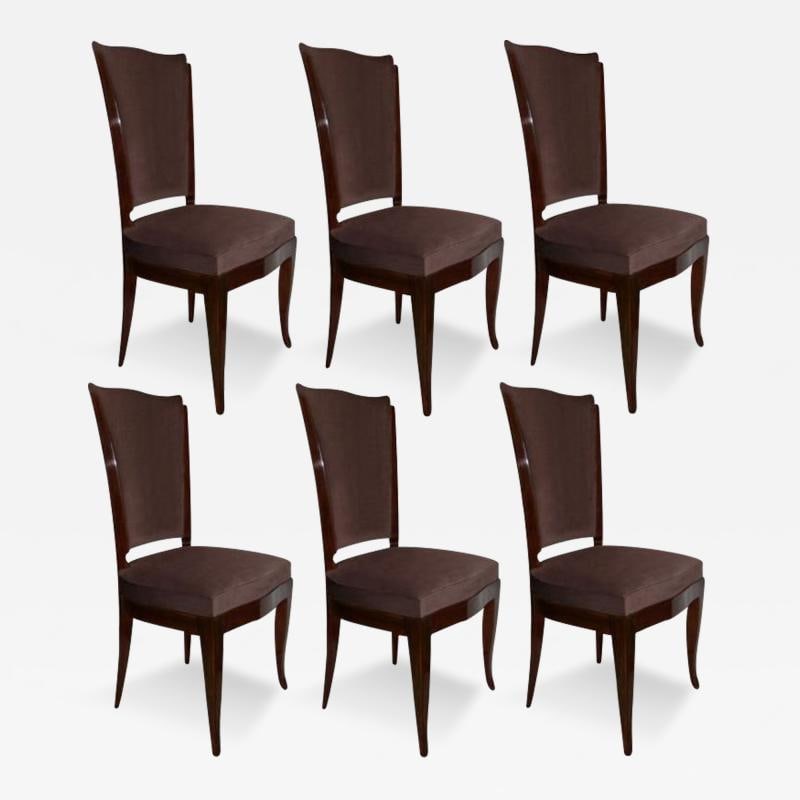 Six French Art Deco Walnut Dining / Side Chairs, Brown Velvet, Ruhlman Style (1 of 12)