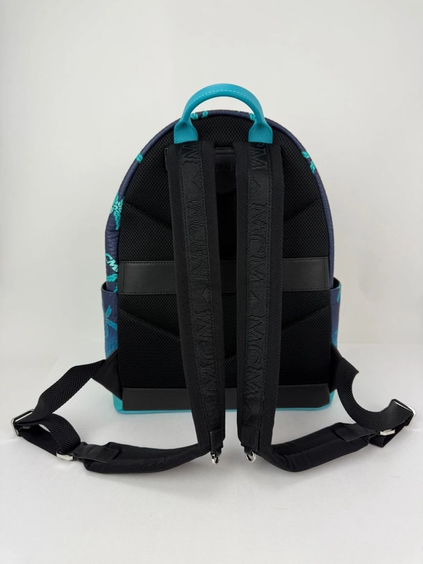 MCM Stark Ceramic Blue Gradation Palm Canvas Backpack - 9
