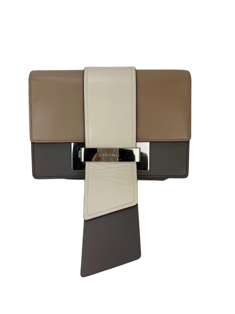 Prada Cahier Beige Gray Calfskin Leather Crossbody Clutch Bag (1 of 11)