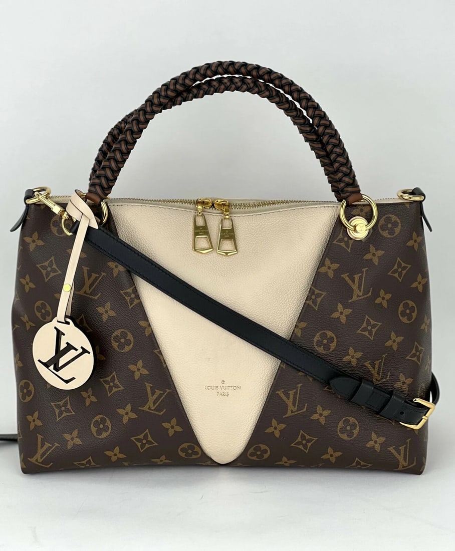 Louis Vuitton Braided V Tote MM Cream Leather Monogram Hand Bag: Title: Louis Vuitton Braided V Tote MM Cream Leather Monogram Hand Bag Description: Pre-Owned 100% Authentic LOUIS VUITTON Monogram Braided VTote MM Cream RATING: B...Very Good, well maintained,shows 